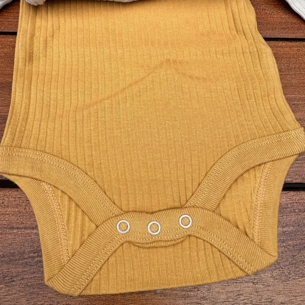 Cloud Island Cream, Tan, and Yellow Baby Bodysuit Trio Size 0-3 Months, NWT